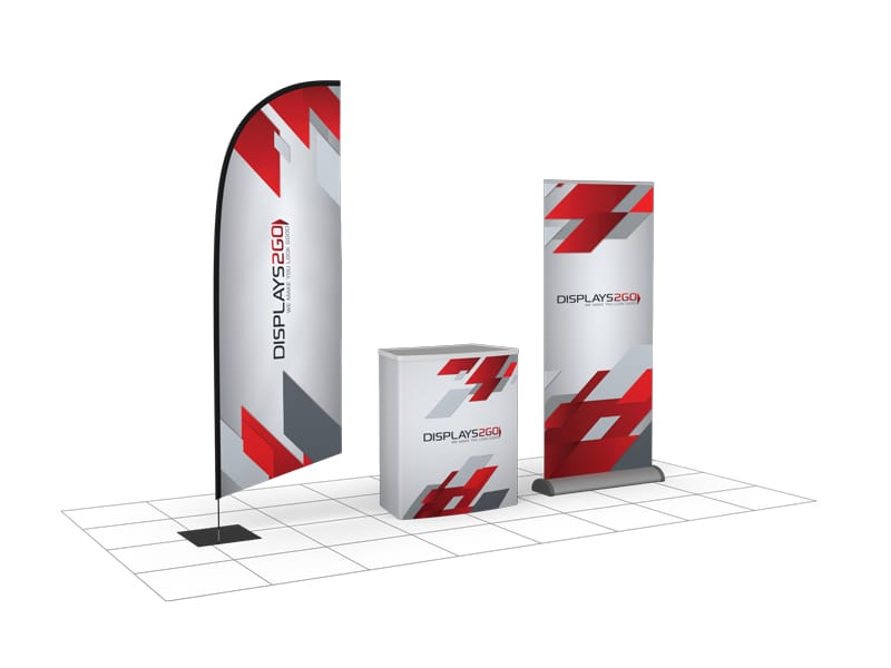 Exhibition Kit 3 - Blade 2 Go flag, Superlight 800, and Premier stand - Displays2Go